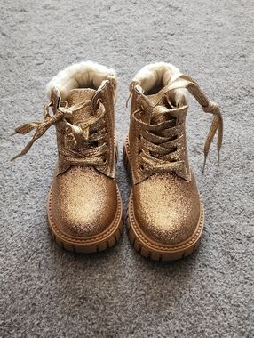 NEW Olivia Miller Girls' Glitter Lace-Up Ankle Boots in Gold